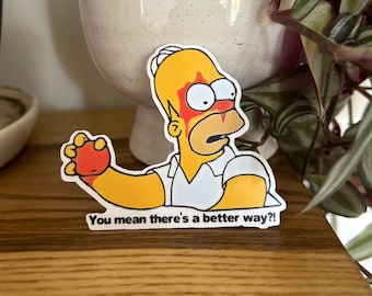 May include: A yellow cartoon character with a red mark on his face, holding a red ball and saying "You mean there's a better way?!".