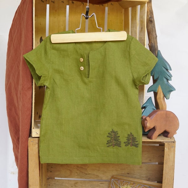 Leinenhemd, Leinenshirt, Fischerhemd, Michelhemd, Hemd bzw. Shirt aus europäischen Leinen mit Holzknöpfen