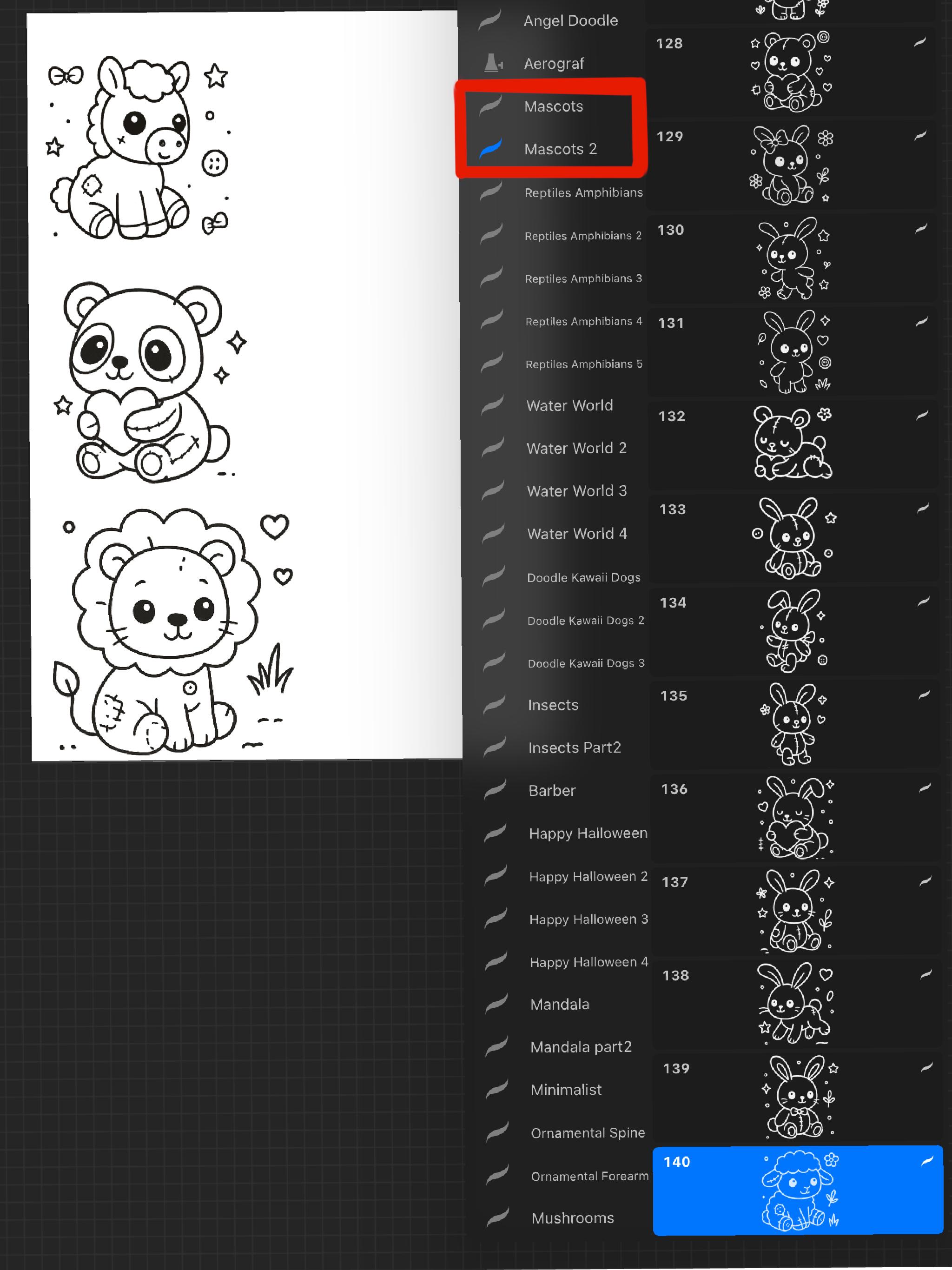 Doodle Kawaii Sweet Mascots, 140 Tattoo Brushes Stamps for Procreate ...