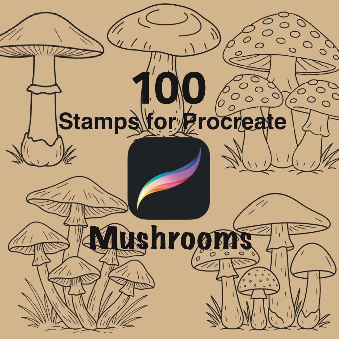 100 Stamps for Procreate - Mushrooms Tattoo Design Digital Ideas - Etsy