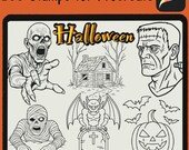 200 Halloween Stamps for Procreate Horror tattoo design ideas linear neo traditional
