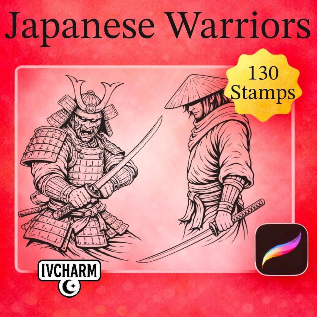 Samurai Procreate Stamps – 130 Asian Warrior Tattoo Brushes (AI ...