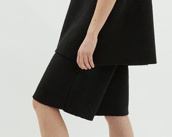 GRISHA High Waited Bermuda Shorts in Black Mohair Wool Wide Bermuda Extra Warm Soft Mohair Fine Cut Stylish Women Winter Bermuda Shorts