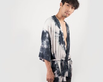 Shibori-kimono för män Kimono-stil unisex herrkimono i japansk stil Shibori-kimono med bälte Topp i japansk stil för män
