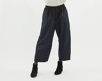 Tobi Trousers Japanese Style Loose Pants Black Blue Pants Culottes Mid Waist Ankle Length Trousers High Quality Crispy Cotton Baggy Pants