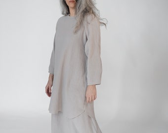 Gauze Tunic Dress 100% Cotton, Women Long Sleeves Tunic Top, Minimalist Japanese Dress, Oversized Tunic Dress, Comfy Plus Size Loose Tunic