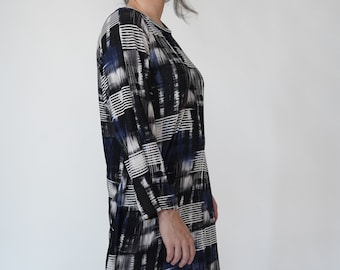 Tunic Dress, Women Long Sleeves Top, Oversized Tunic Dress, Loose Tunic Dress, Plus Size Dress, Long Tunic Top, Abstract Shade Of Blue Dress