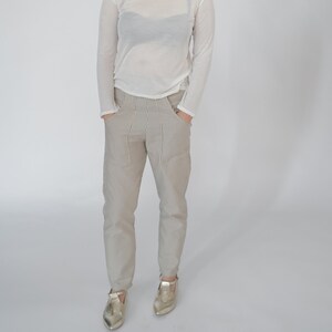 Rina Pants - Elastic Waist Unisex Pants with Big Pockets, Women&#39;s Striped Pants 100% Cotton, Straight Leg Trousers, High Waisted Women Pants