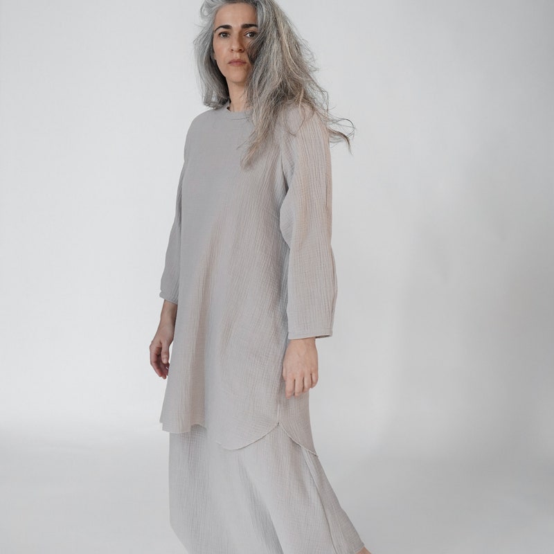 Washed Cotton Gauze Tunic Top