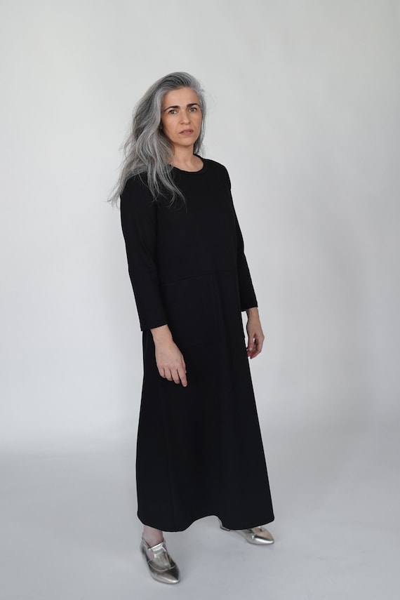 Black Maxi Dress with Sleeve, Long Cotton Dress, Casual Black Dress, Women Maxi Dress with Pocket, Fit & Flare Ankle Dress, Personalized Black Maxi Dress with Sleeve, Long Cotton Dress, Casual Black Dress, Women Maxi Dress with Pocket, Fit & Flare Ankle Dress, Personalized