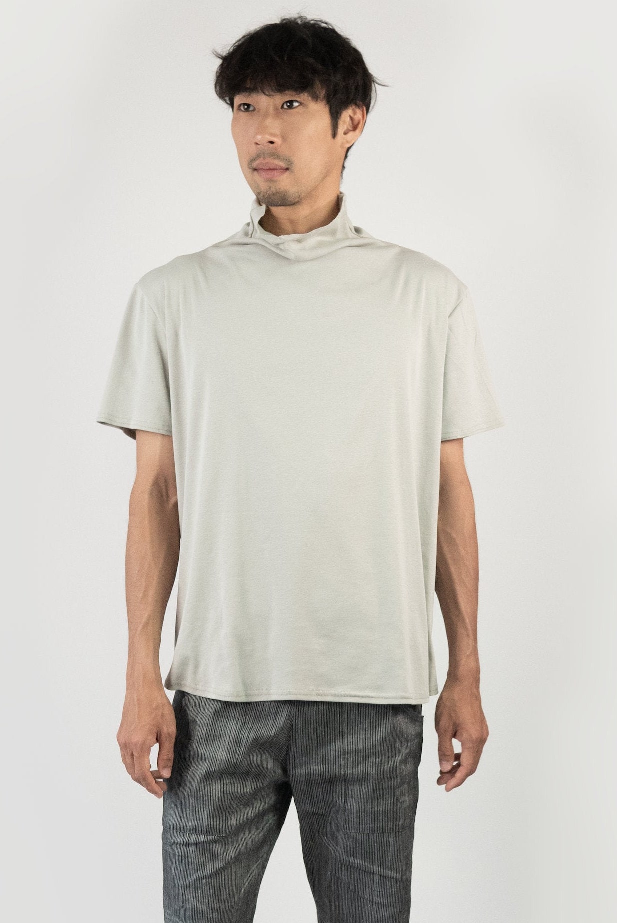 TURTLENECK Unisex Oversized Shirt, 100% Rib Cotton Light Gray