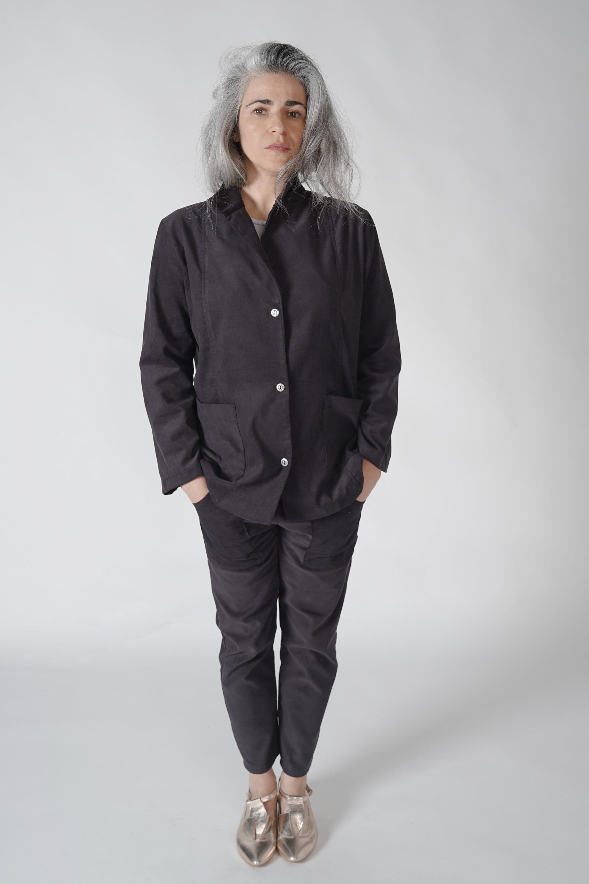 High Collar Black Corduroy Jacket Women 