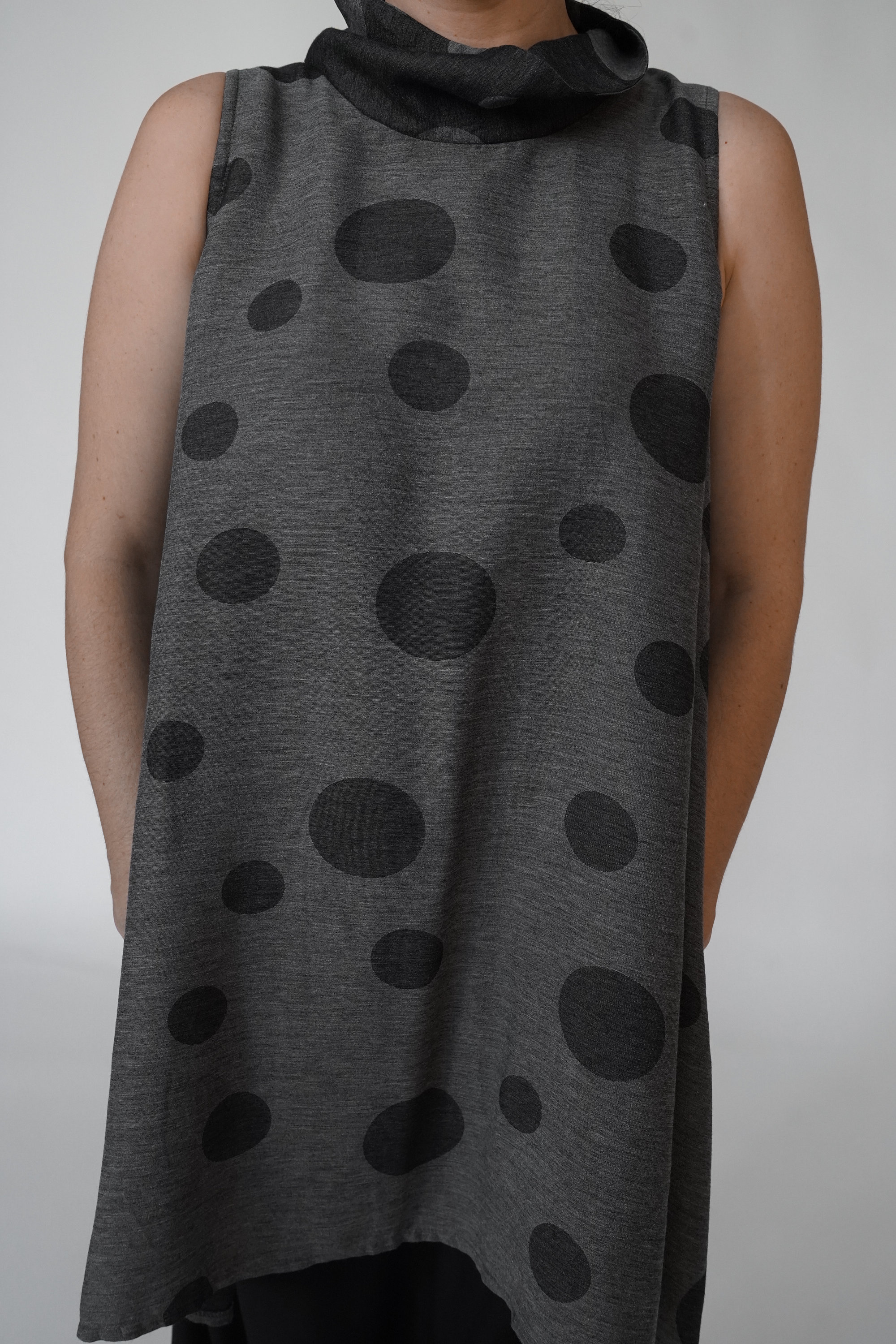 Turtleneck Sleeveless Tunic Dress Black Polka Dot 100% Cotton | Etsy