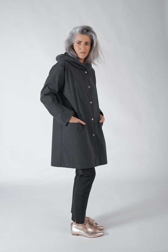 Black button down coat top