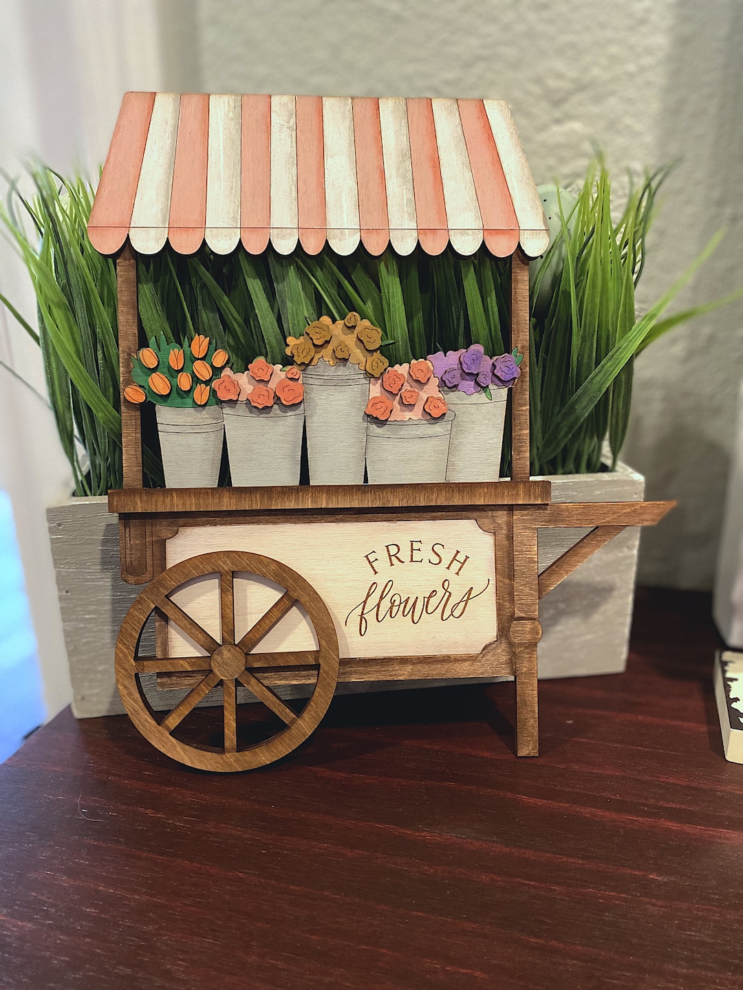 Wooden Flower Cart DIY Flower Cart Spring Decor Spring Home Decor