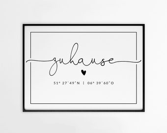 Housewarming gift | Home poster | GPS coordinates | Personalized wall decoration | Picture as a gift for moving or housewarming