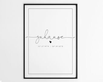Housewarming gift | Home poster | GPS coordinates | Personalized wall decoration | Picture as a gift for moving or housewarming