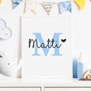 Namensposter Junge | Geschenk zur Geburt Taufe | Geburtsposter | Baby | Buchstaben Poster | Kinderzimmer Bild | Wanddeko personalisiert