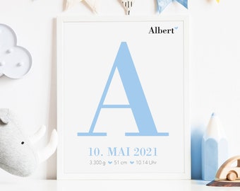 Birth Poster Boy | Birth Baptism Gift | Name Poster | babies | letters posters | Nursery Picture | Personalized wall decoration