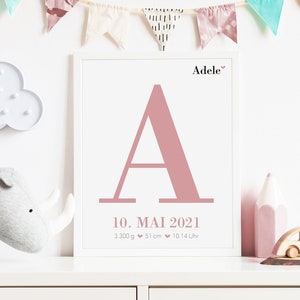 Geburtsposter Mädchen | Geschenk zur Geburt Taufe | Namensposter | Baby | Buchstaben Poster | Kinderzimmer Bild | Wanddeko personalisiert