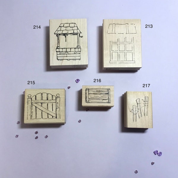 ART IMPRESSIONS Watercolor Choose one!  "Window, Wishing well, Gate, Fence  posts, wood block" Wood mounted rubber stamps