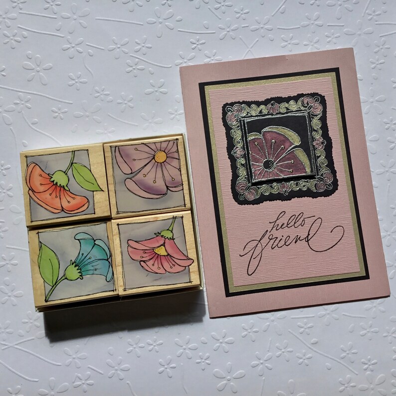 HERO ARTS FLOWERS Rubber Stamp Sets "peeking Posies" Wood Mounted. Set ...