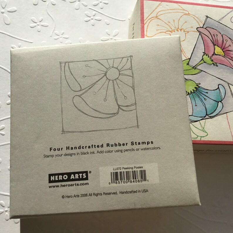 HERO ARTS FLOWERS Rubber Stamp Sets "peeking Posies" Wood Mounted. Set ...