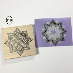MANDALA-stempel. Omtrekken. Op hout gemonteerde 3D-stempel groot 4 1/4 x 4 1/4 inch