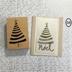 Striped Christmas Tree Rubber Stamp, Wood Mounted