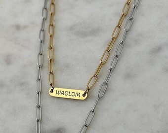 WAOLOM Engraved Paper Clip Chain Necklace, Taylor Fan