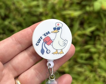 Funny Badge Reel, Nurse Humor, Blood Pressure Cuff, Silly Goose