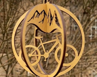 Mountain Bike Ornament, Spinning 3D Car Charm, Mountain Scape, Outdoor Enthusiast Gift, Father's Day