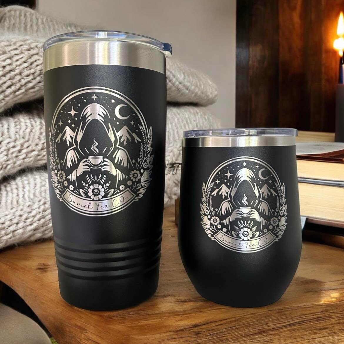 ACOTAR Inspired, Silver Suriel Tea Co Tumbler, Insulated Mug, Gift For Reader, Fantasy Book Lover, BookTok Gift, Book Club, Christmas Gift