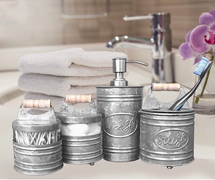 Farmhouse Galvanized Bathroom Accessories Set 4 PCS Lotion Etsy