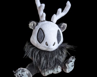 Deerman plush, kawaii, cute, moth, goth, original art, indie plush, cryptid, creepypasta