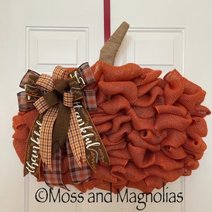 Burlap Pumpkin Wreath/Pumpkin Door Hanger/ Thanksgiving Wreath/Door Hanger/Fall Decor/Thanksgiving Decor/Front Door Wreath/Burlap Wreath