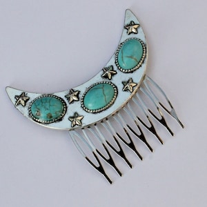 Turquoise Moon and Stars Hair Comb, Decorative Turquoise Moon and Stars  Hair Accessory, Moon and Stars Hair Comb, Gift for Her