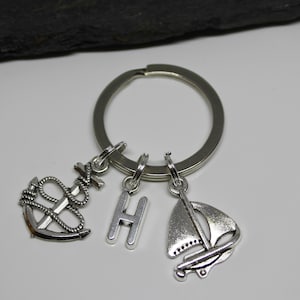 Yacht and Anchor Keyring: Personalized Initial, Sailor Gift