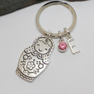 Russische Puppe Schlüsselanhänger, Matroushka Schlüsselanhänger, Puppe Schlüsselanhänger, personalisierte russische Puppe Schlüsselanhänger, Birthstone Schlüsselanhänger, erste Puppe Schlüsselanhänger,