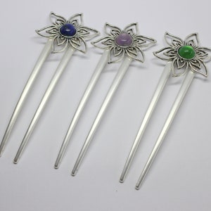 Silver Gemstone Flower Hair Fork, Bun Fork, Hair Accessory, Flower Hair Fork, Gemstone Flower Hair Accessory, Gemstone Flower Hair Fork,