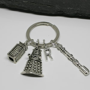 Dr Who Inspired Keyring, Sonic Screwdriver Keyring, Tardis Keyring, Dalek Keyring, Personalised Initial Keyring, Gift for Him/Her