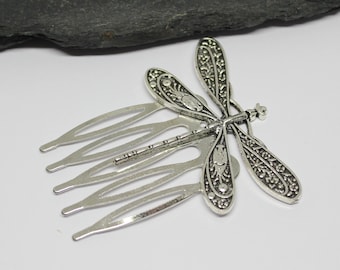 Silver Filigree Dragonfly Hair Comb: Nature Wedding Accessory