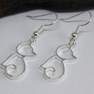 Sterling Silver Cat Silhouette Earrings: Animal Lover Gift