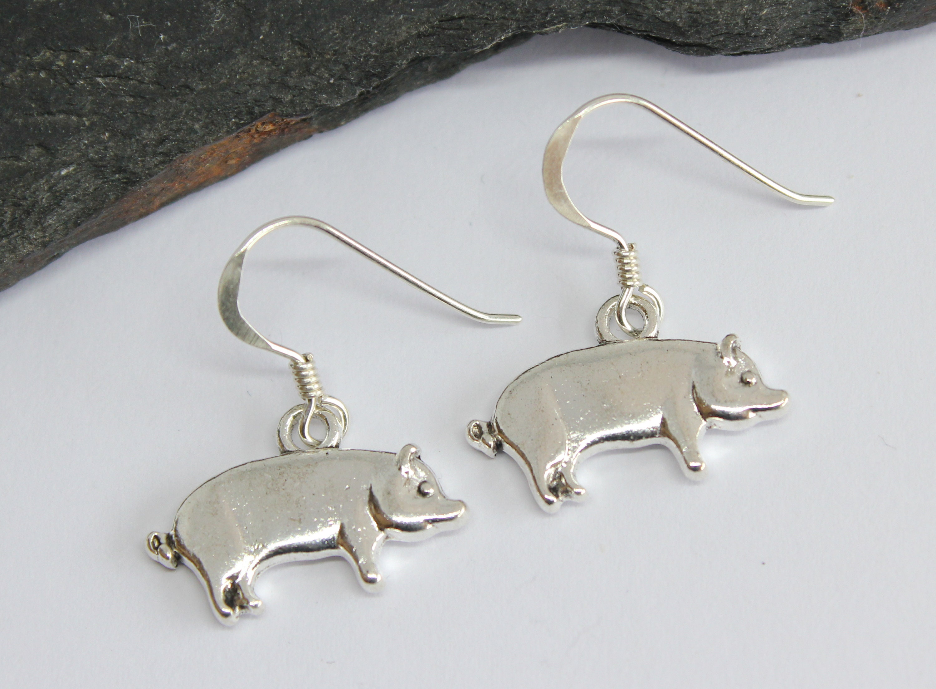 Sterling Silver Pig Earrings: Farm Animal Lover Gift