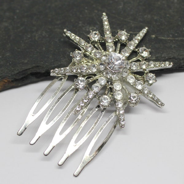 Medium Crystal Comb Silver Crystal