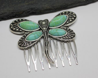 Turquoise Dragonfly Hair Comb: Decorative Hair Accessory