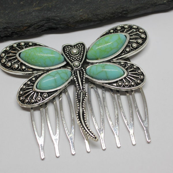 Turquoise Dragonfly Hair Comb, Decorative Dragonfly Hair Accessory, Dragonfly Hair Comb, Gift for Her