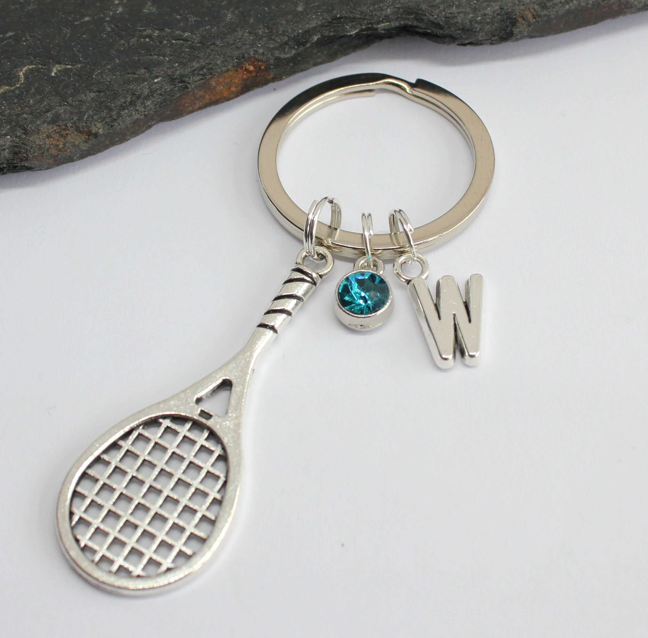 Tennis Racket Keyring Personalised Tennix Keyring Birthstone Etsy