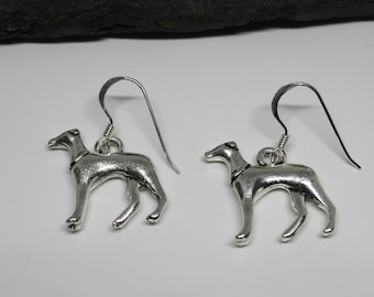 Silver Greyhound Earrings, Silver Whippet Earrings, Silver Dog Earrings, Sterling Silver Ear Hooks, Animal Jewellery