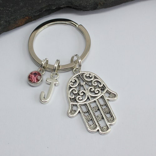 Blu Hamsa Chai Portachiavi catena Il male Occhio Mano Fatima Con Viaggiatori